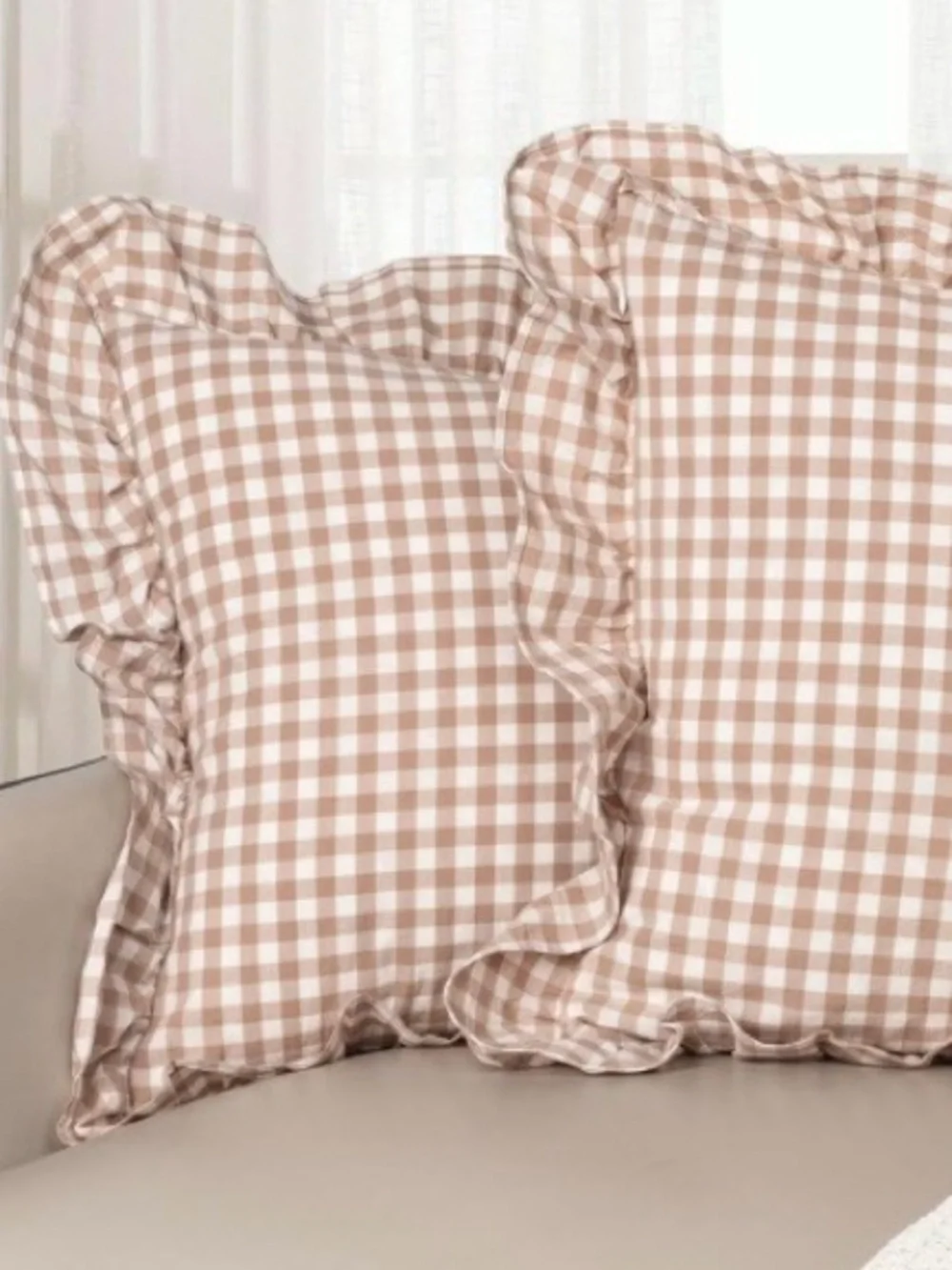 Farmhouse Gingham Ruffle Pillow Shams 100% Cotton SQUARE 18x18” (2-Pack)